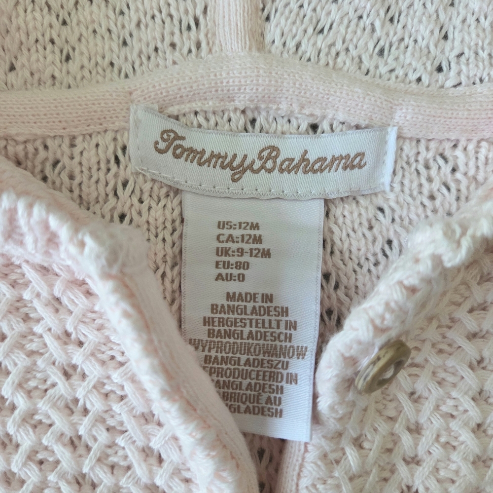 Tommy Bahama Pink Hooded Cardigan Sweater With Bear Ears 12M - Picture 3 of 3